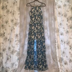 Blue and White Tropical Leaves Dress